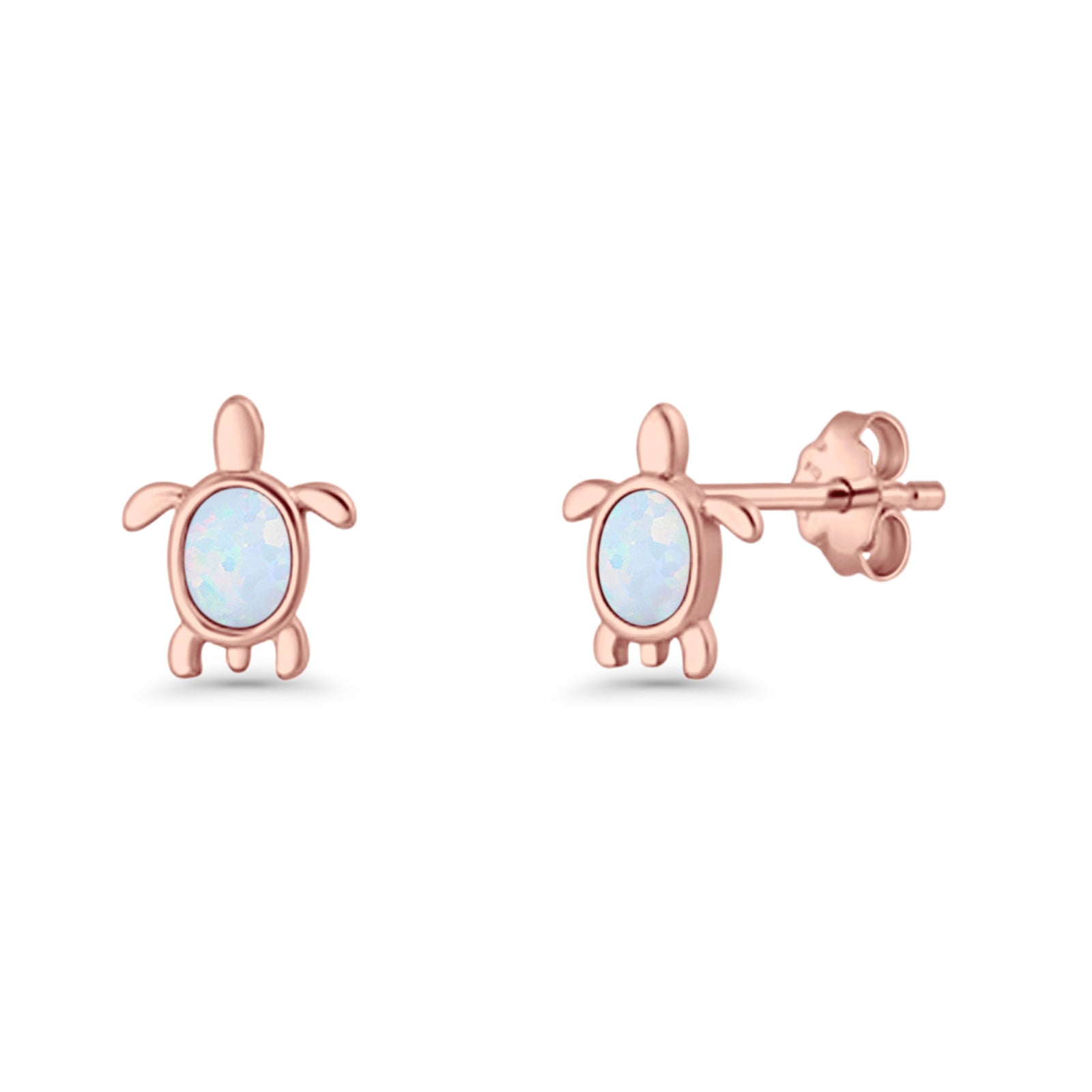 Oval 8.3mm Turtle Stud Earring Lab Created Opal 925 Sterling Silver
