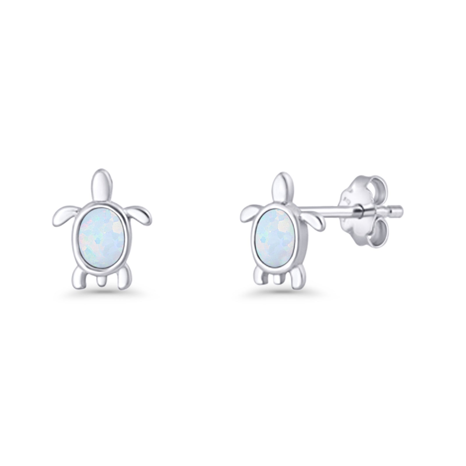 Oval 8.3mm Turtle Stud Earring Lab Created Opal 925 Sterling Silver