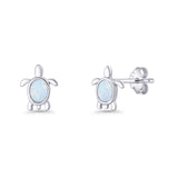Oval 8.3mm Turtle Stud Earring Lab Created Opal 925 Sterling Silver