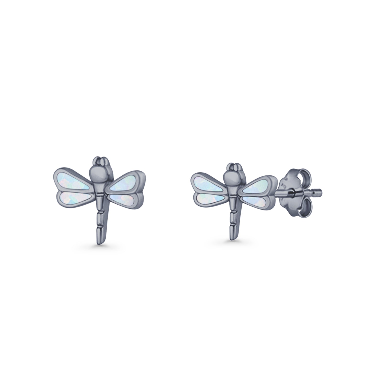 Dragonfly Stud Earring 8.8mm Lab Created Opal 925 Sterling Silver