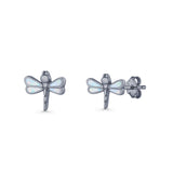 Dragonfly Stud Earring 8.8mm Lab Created Opal 925 Sterling Silver