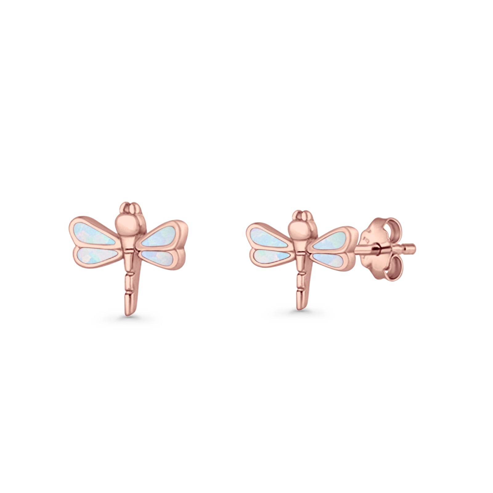 Dragonfly Stud Earring 8.8mm Lab Created Opal 925 Sterling Silver