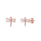 Dragonfly Stud Earring 8.8mm Lab Created Opal 925 Sterling Silver