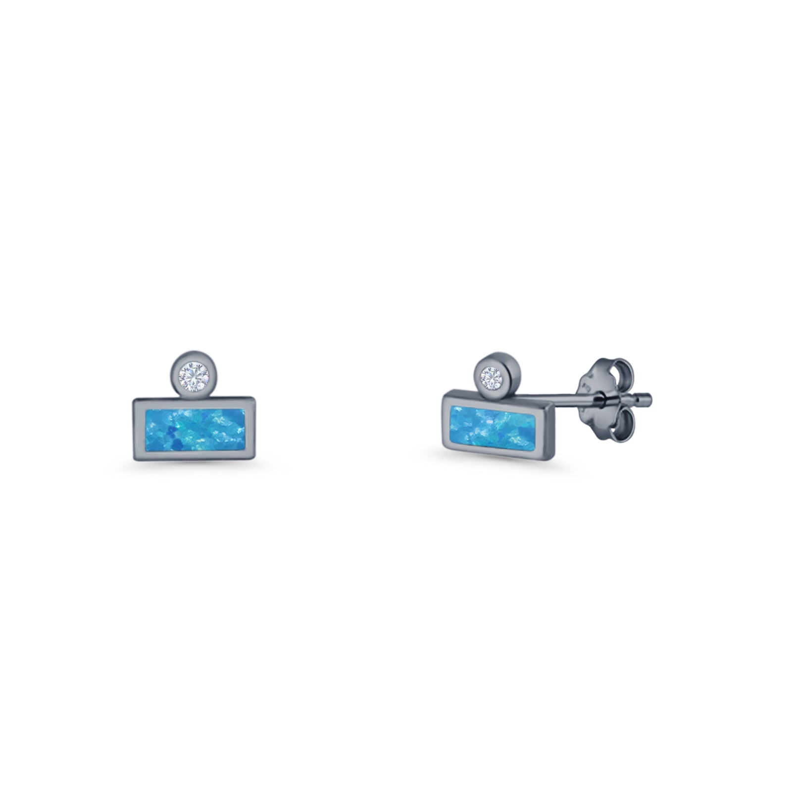 Rectangular 5.8mm Lab Created Opal Bar Stud Earring 925 Sterling Silver