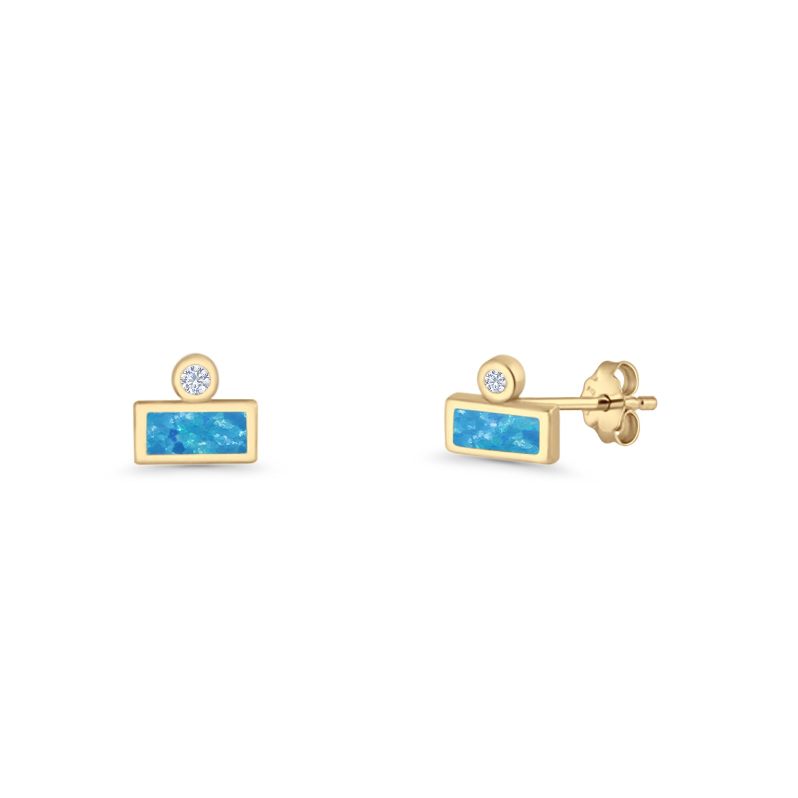 Rectangular 5.8mm Lab Created Opal Bar Stud Earring 925 Sterling Silver