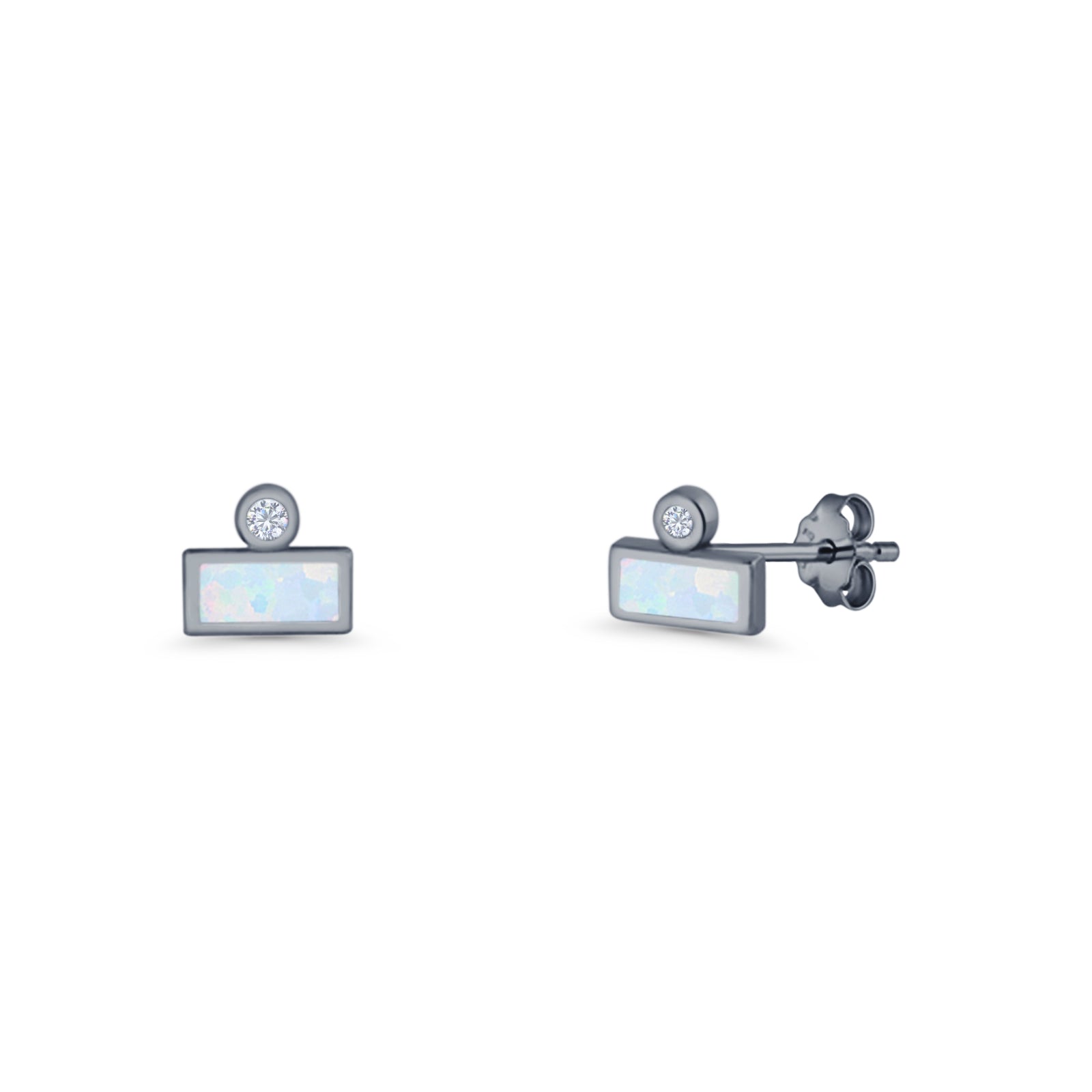 Rectangular 5.8mm Lab Created Opal Bar Stud Earring 925 Sterling Silver