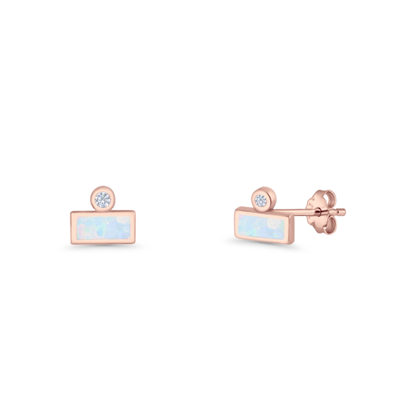 Rectangular 5.8mm Lab Created Opal Bar Stud Earring 925 Sterling Silver