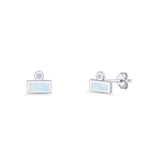 Rectangular 5.8mm Lab Created Opal Bar Stud Earring 925 Sterling Silver