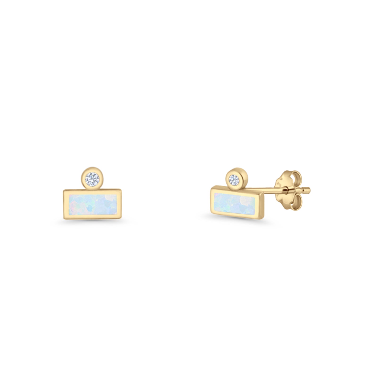 Rectangular 5.8mm Lab Created Opal Bar Stud Earring 925 Sterling Silver