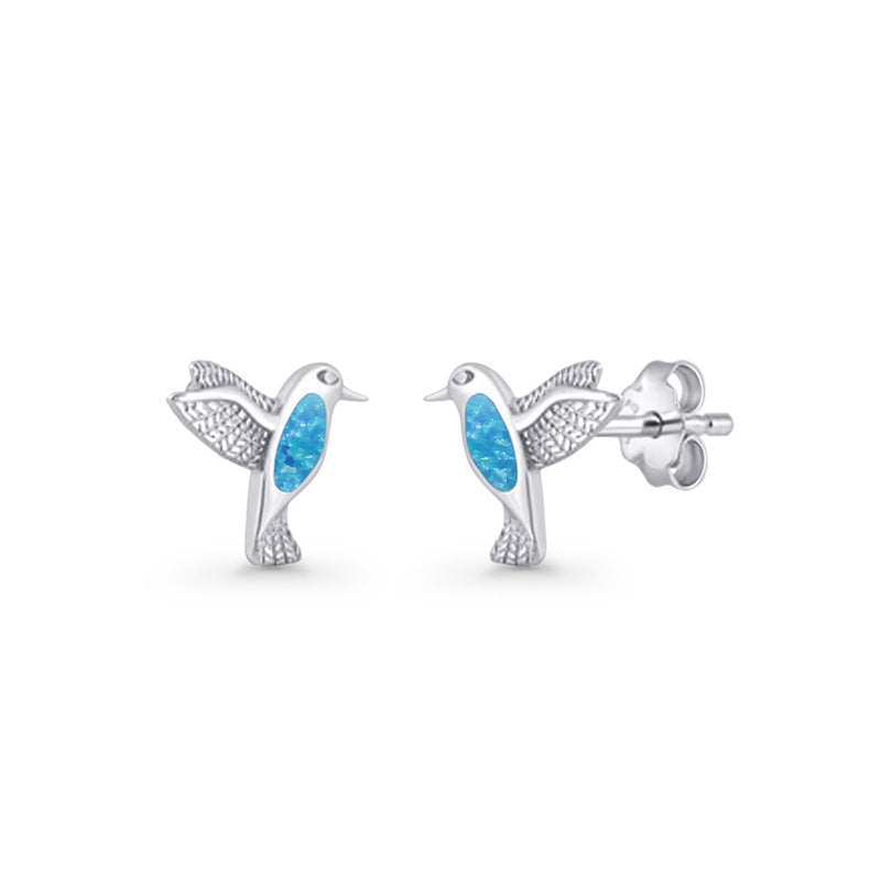Hummingbird Stud Earring Lab Created Opal 925 Sterling Silver