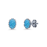 Oval 6.8mm Lab Created Opal Floral Stud Earring 925 Sterling Silver