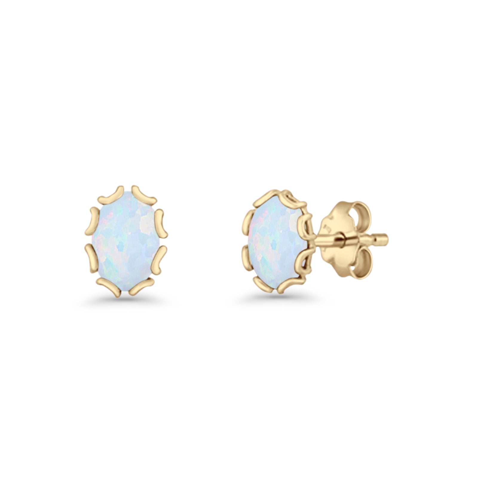 Oval 6.8mm Lab Created Opal Floral Stud Earring 925 Sterling Silver