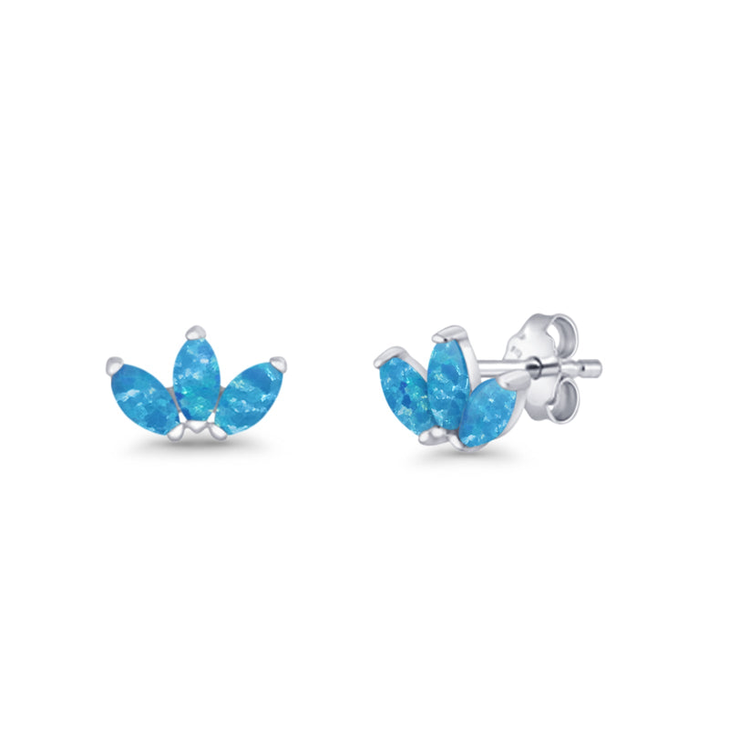 Triple Marquise Lab Created Opal Stud Earrings 925 Sterling Silver