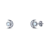 Moon & Star 8.4mm Stud Earring Lab Created White Opal 925 Sterling Silver