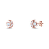 Moon & Star 8.4mm Stud Earring Lab Created White Opal 925 Sterling Silver