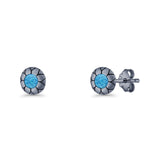 Flower Stud Earring 5.8mm Lab Created Opal Oxidized 925 Sterling Silver