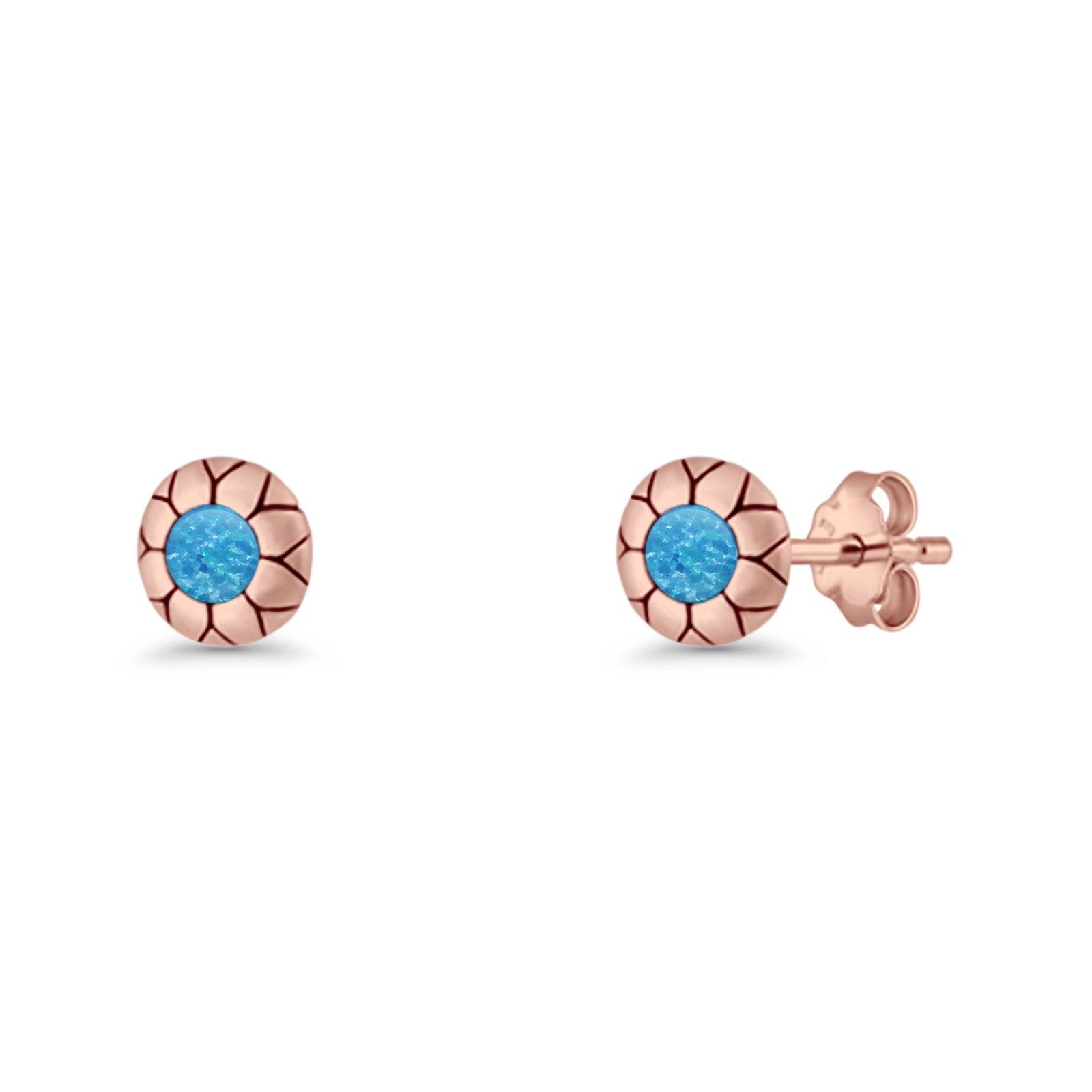 Flower Stud Earring 5.8mm Lab Created Opal Oxidized 925 Sterling Silver