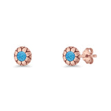 Flower Stud Earring 5.8mm Lab Created Opal Oxidized 925 Sterling Silver