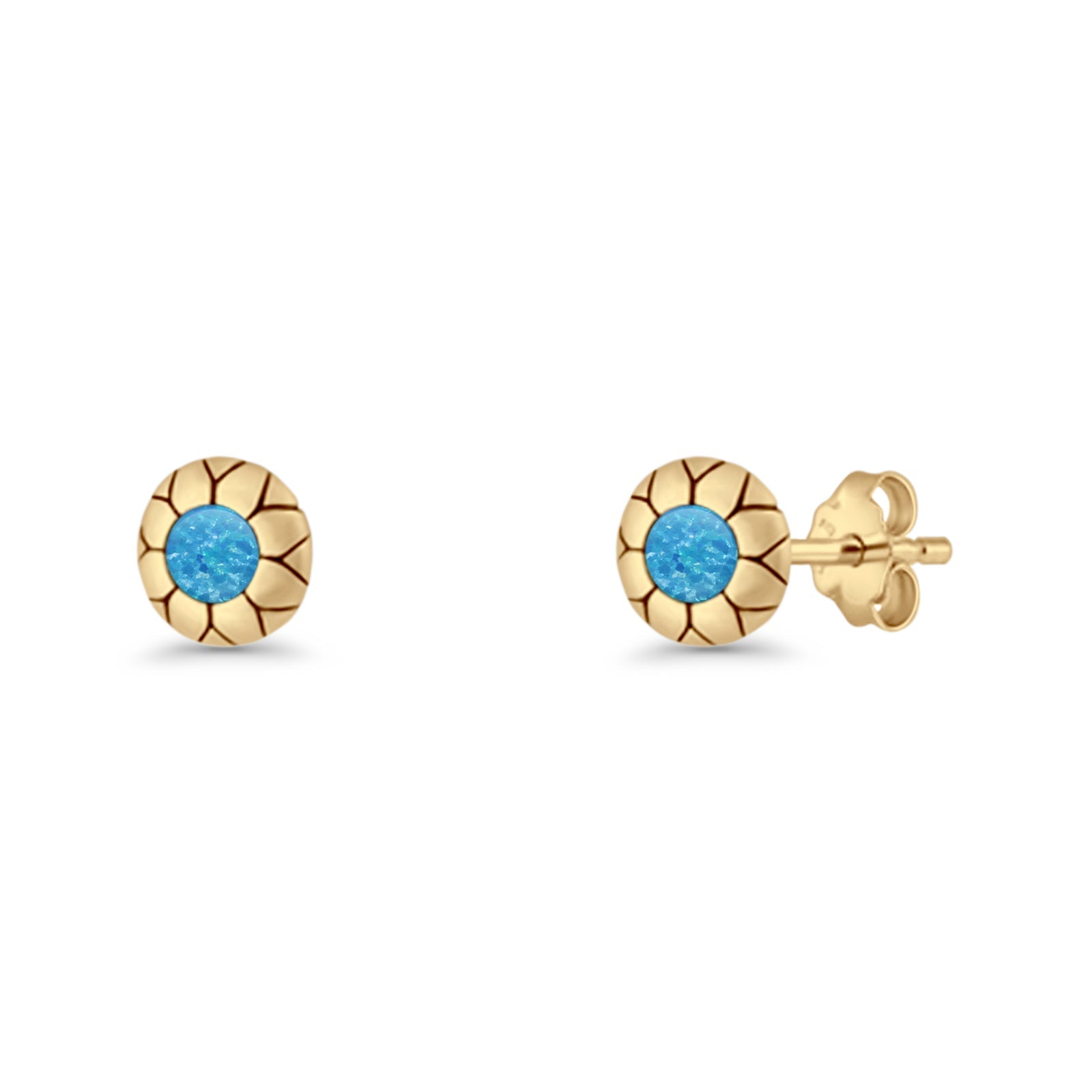 Flower Stud Earring 5.8mm Lab Created Opal Oxidized 925 Sterling Silver