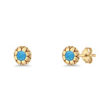 Flower Stud Earring 5.8mm Lab Created Opal Oxidized 925 Sterling Silver