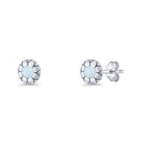 Flower Stud Earring 5.8mm Lab Created Opal Oxidized 925 Sterling Silver
