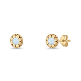 Flower Stud Earring 5.8mm Lab Created Opal Oxidized 925 Sterling Silver