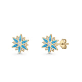 Flower Stud Earring 11mm Floral Lab Created Opal 925 Sterling Silver