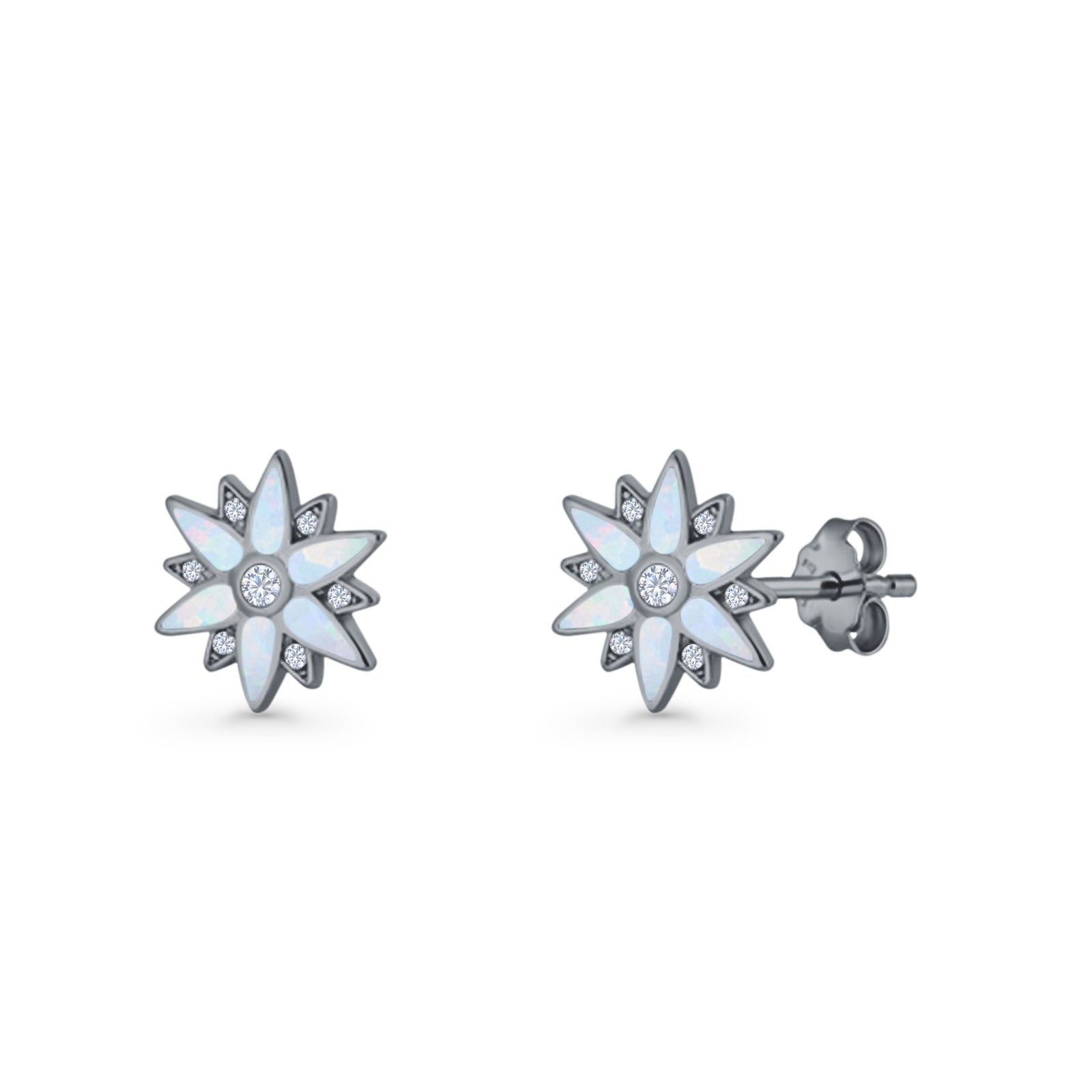 Flower Stud Earring 11mm Floral Lab Created Opal 925 Sterling Silver