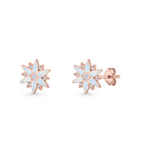Flower Stud Earring 11mm Floral Lab Created Opal 925 Sterling Silver