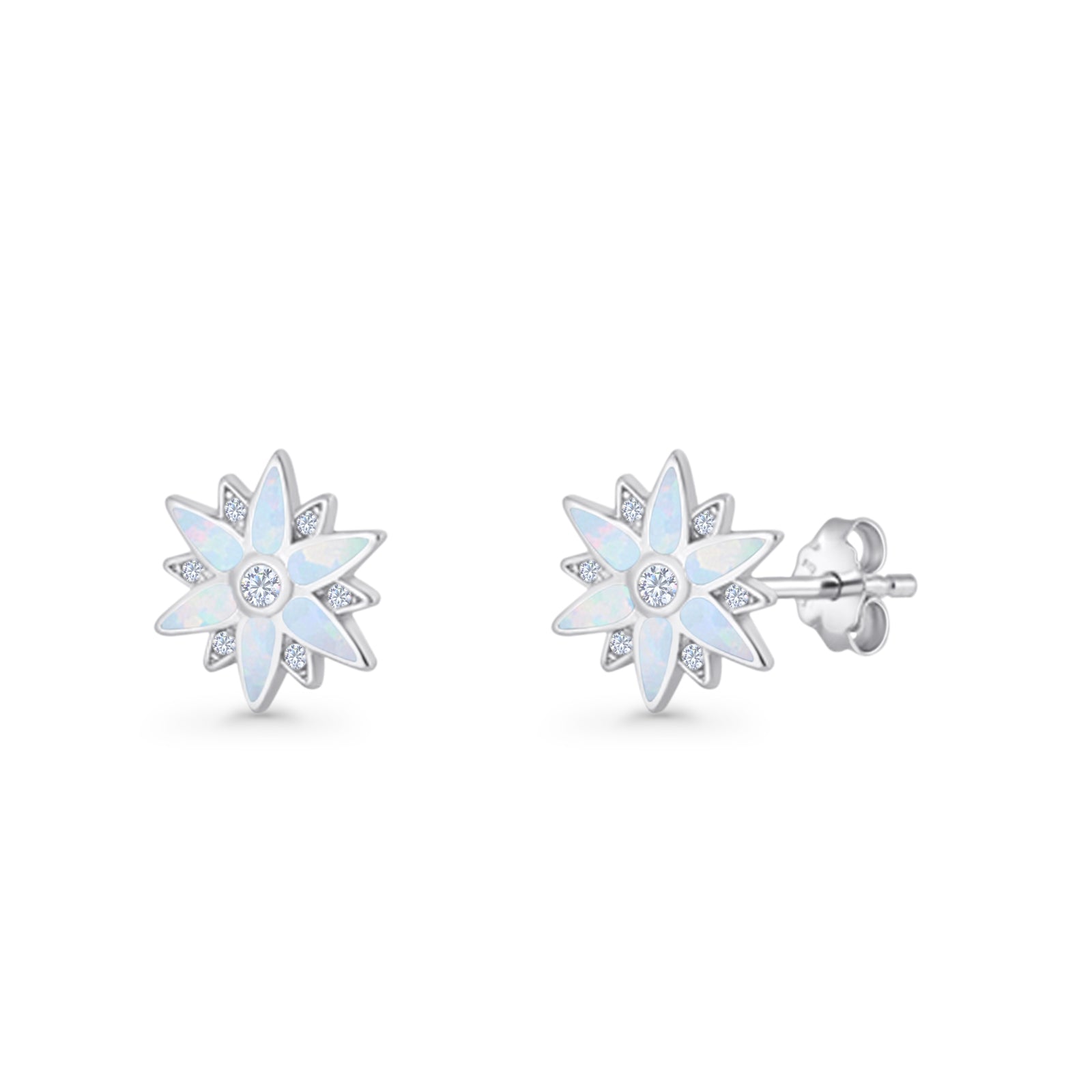 Flower Stud Earring 11mm Floral Lab Created Opal 925 Sterling Silver