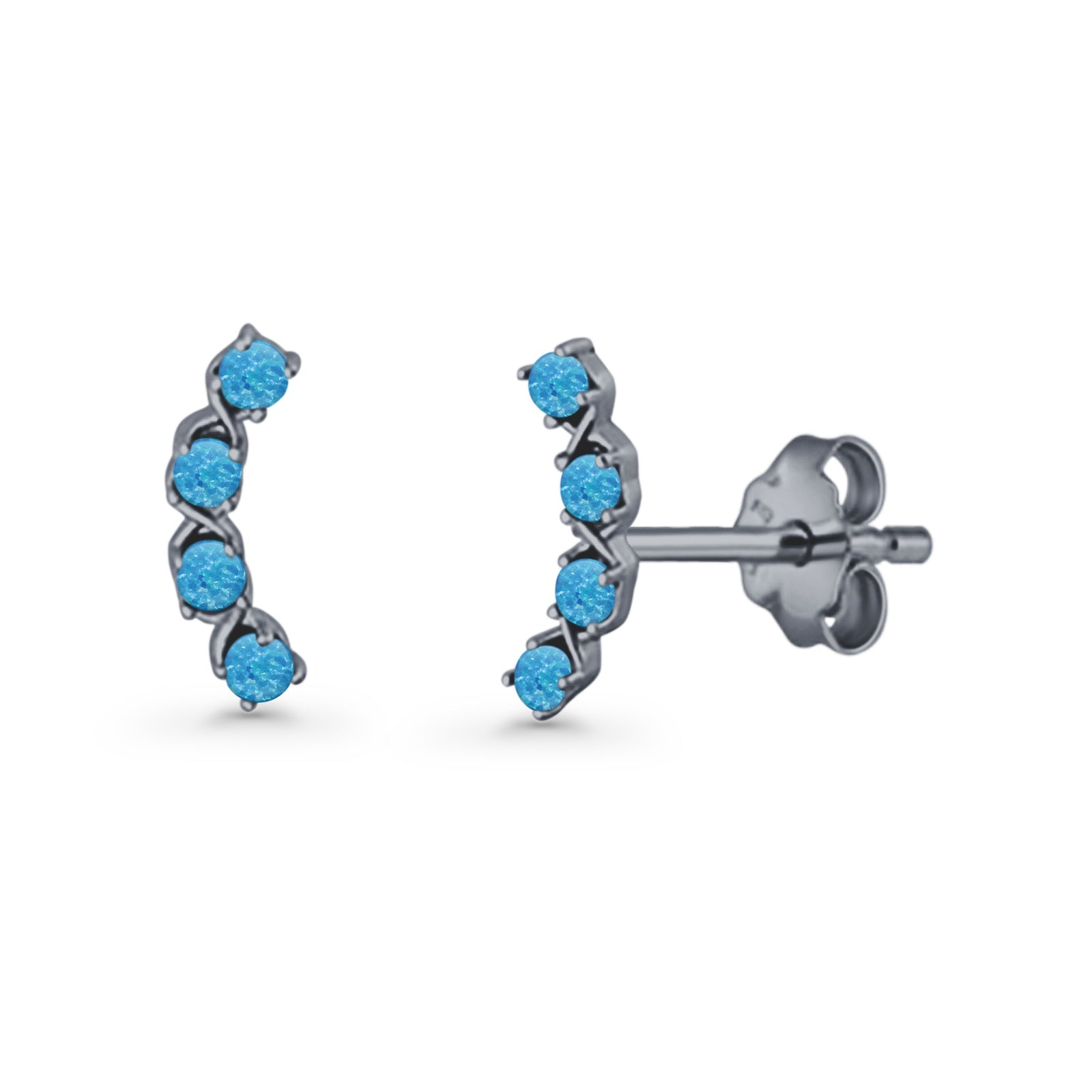 Round 11.6mm Lab Created Opal Climber Stud Earring 925 Sterling Silver