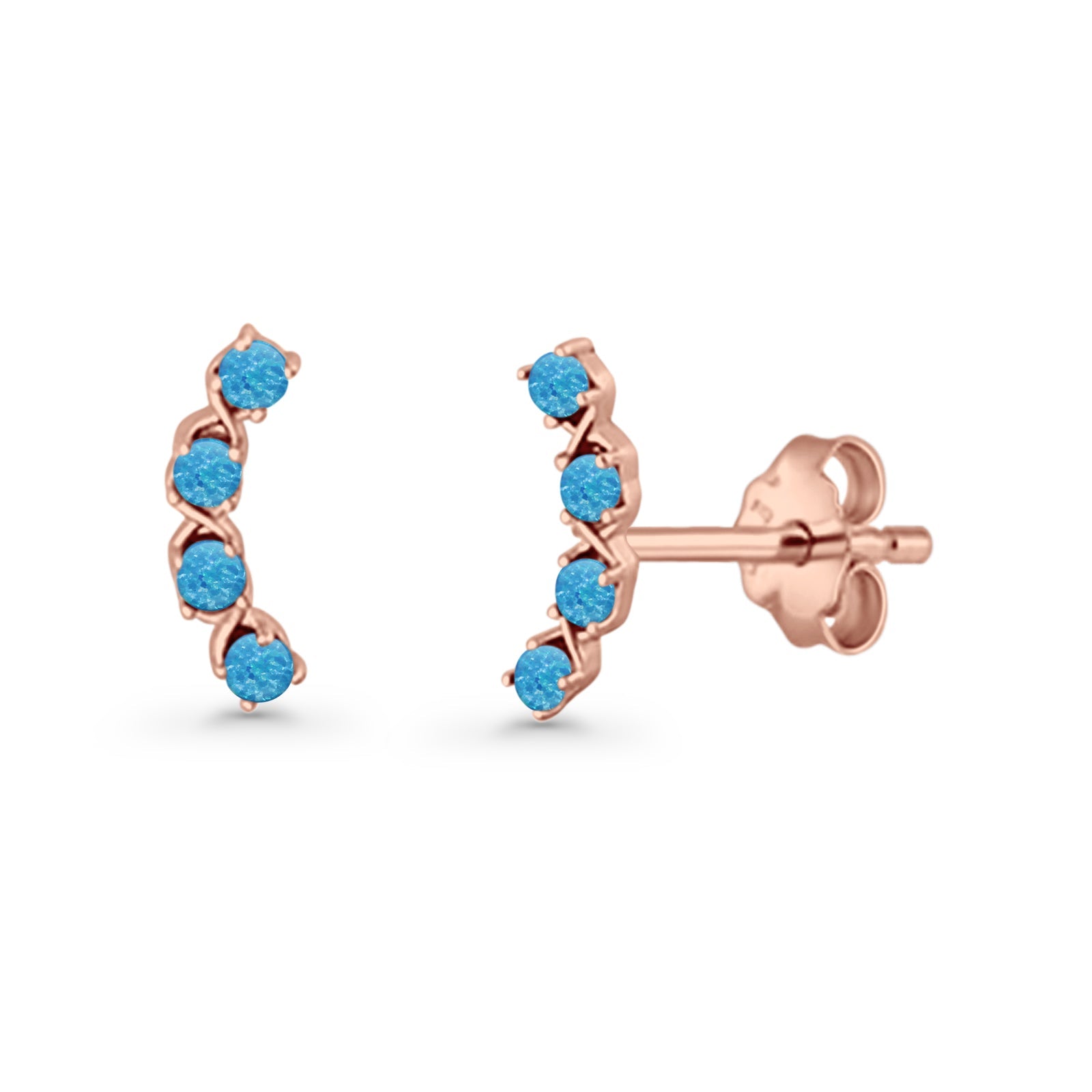 Round 11.6mm Lab Created Opal Climber Stud Earring 925 Sterling Silver