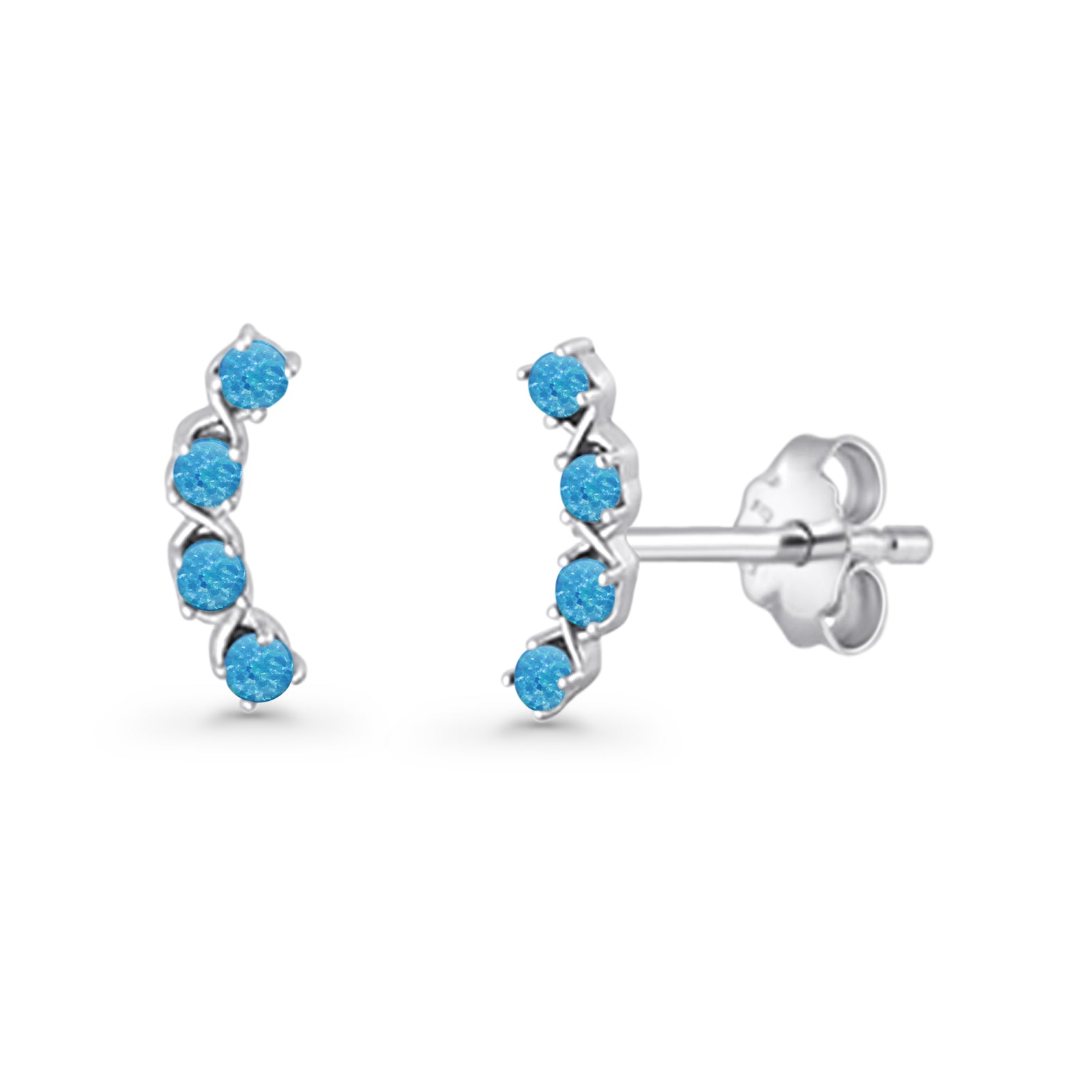 Round 11.6mm Lab Created Opal Climber Stud Earring 925 Sterling Silver