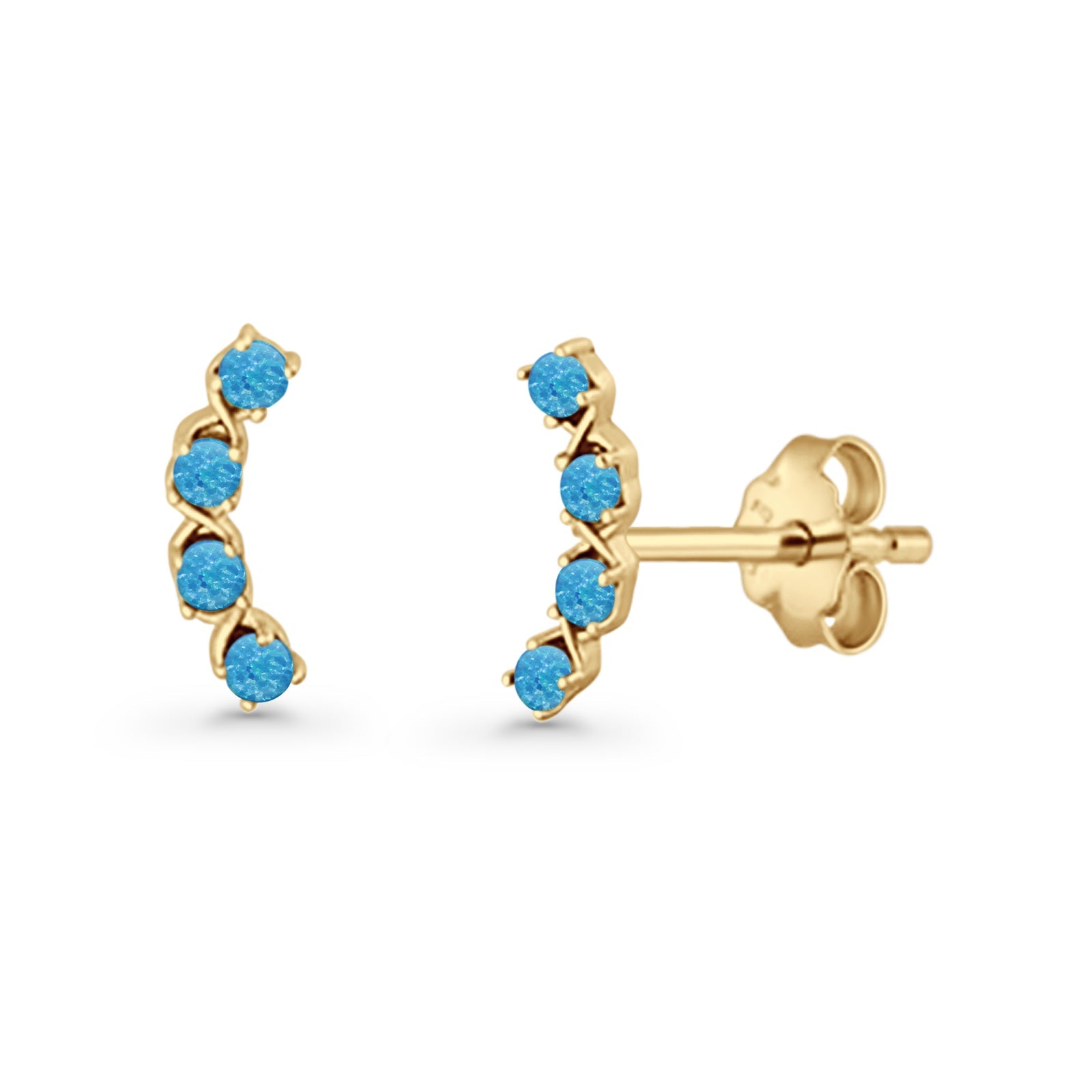 Round 11.6mm Lab Created Opal Climber Stud Earring 925 Sterling Silver
