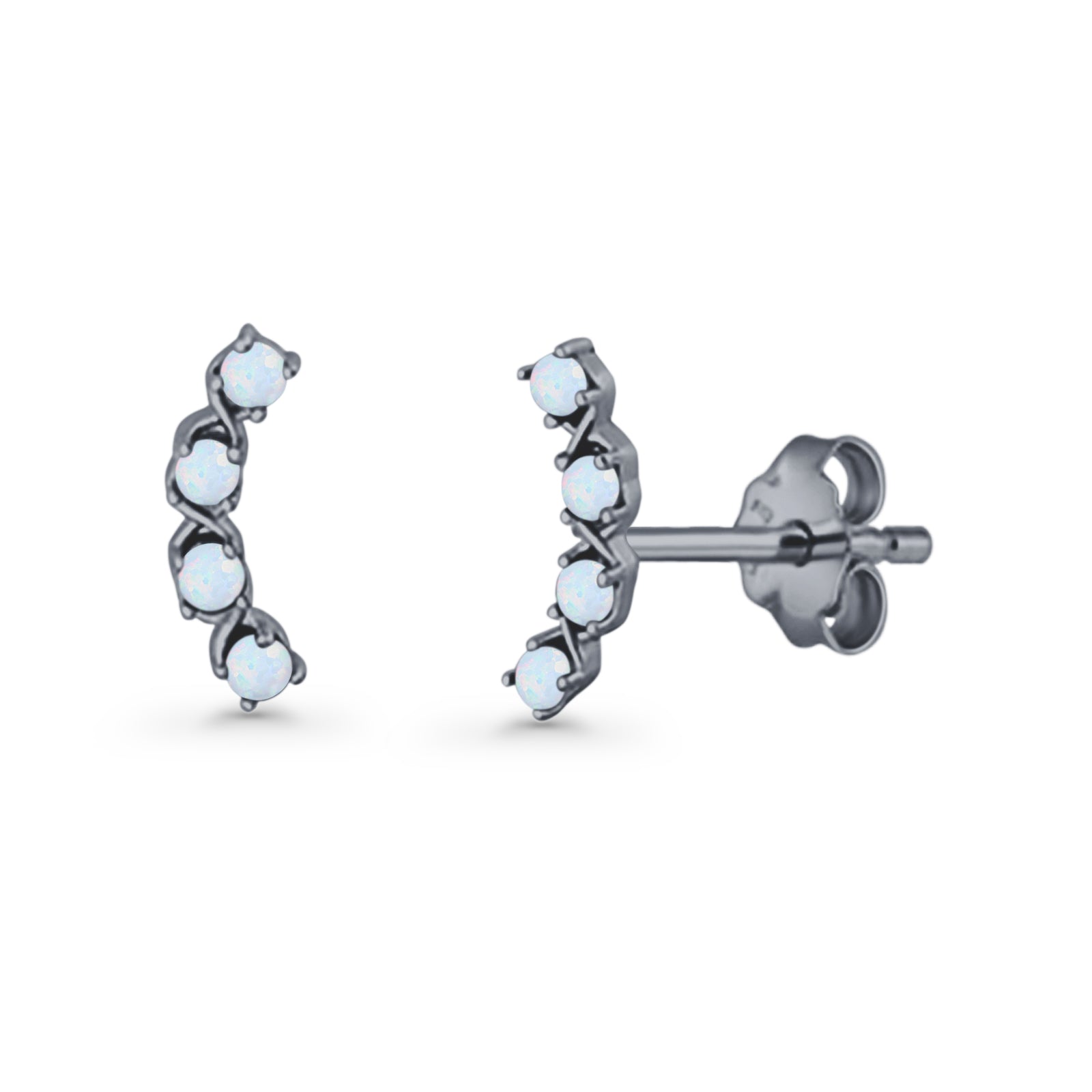 Round 11.6mm Lab Created Opal Climber Stud Earring 925 Sterling Silver