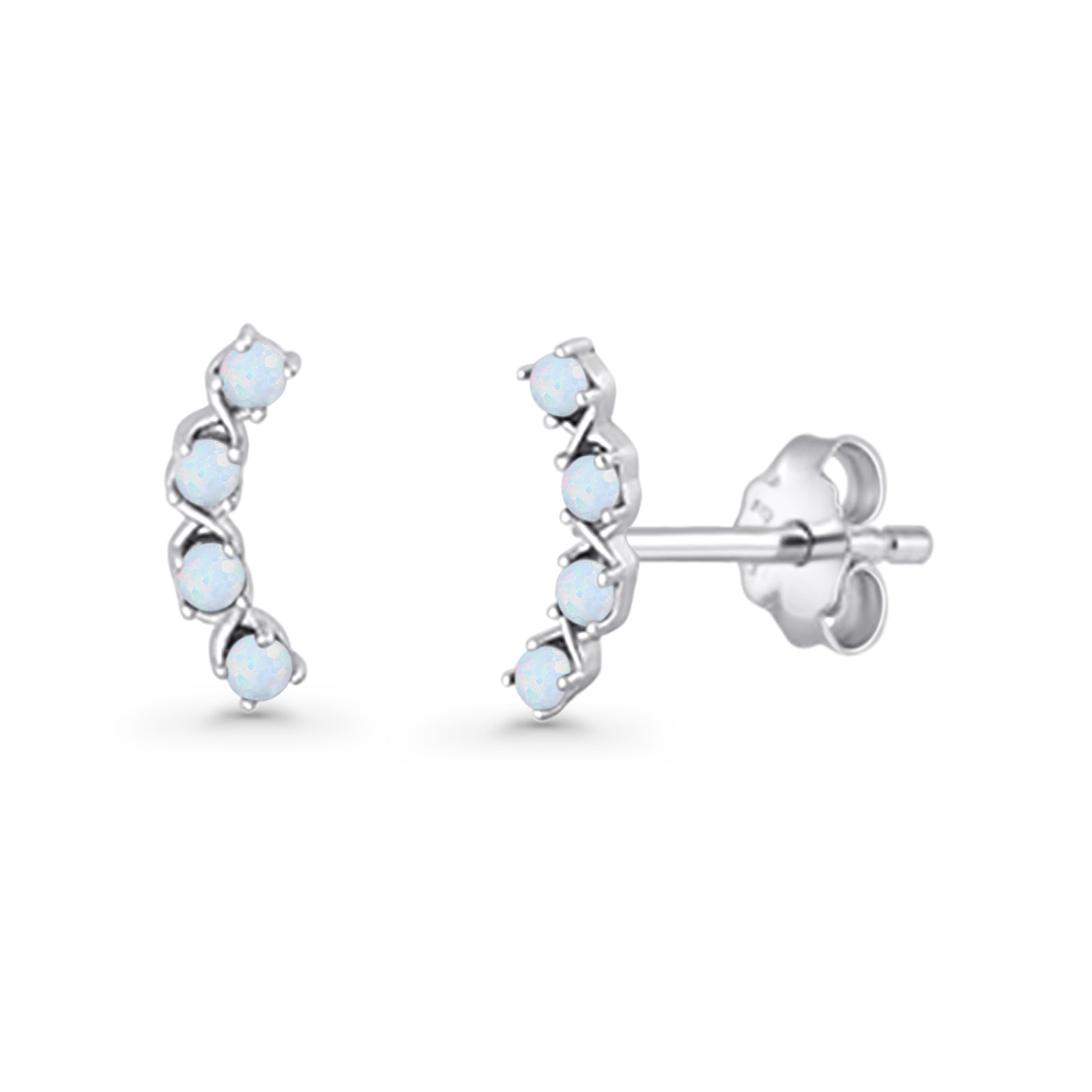 Round 11.6mm Lab Created Opal Climber Stud Earring 925 Sterling Silver