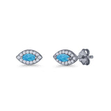 Marquise Halo Evil Eye Stud Earring Lab Created Opal 925 Sterling Silver