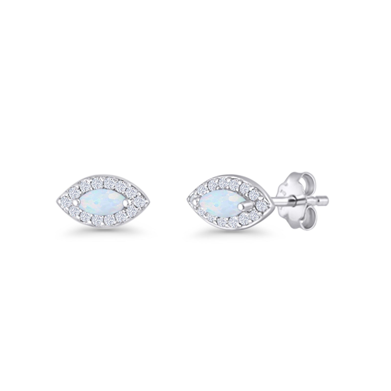 Marquise Halo Evil Eye Stud Earring Lab Created Opal 925 Sterling Silver