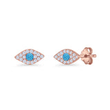 Round Lab Created Opal 6.6mm Marquise Evil Eye Stud Earring 925 Sterling Silver