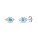 Round Lab Created Opal 6.6mm Marquise Evil Eye Stud Earring 925 Sterling Silver