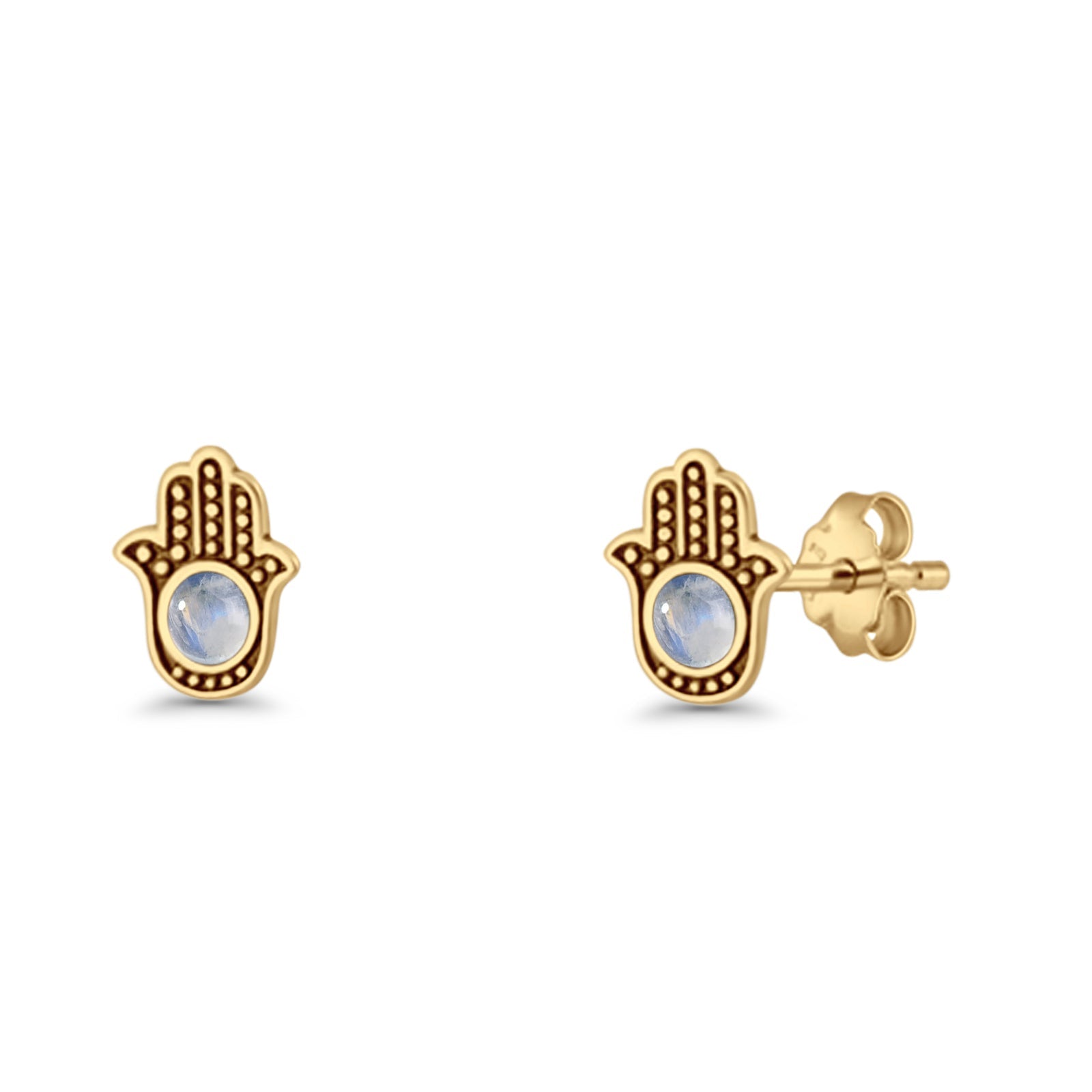 Round 9mm Lab Created Opal Hand Of Hamsa Stud Earring Oxidized 925 Sterling Silver
