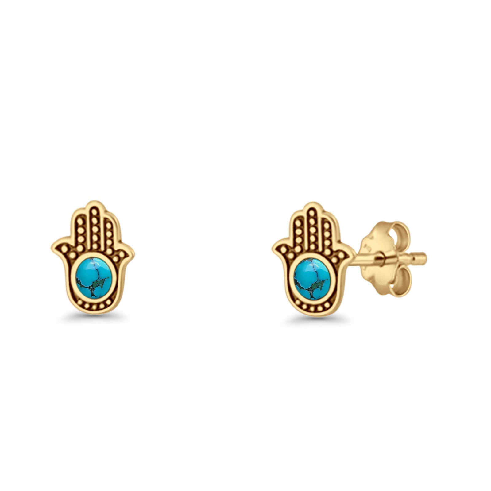 Round 9mm Lab Created Opal Hand Of Hamsa Stud Earring Oxidized 925 Sterling Silver