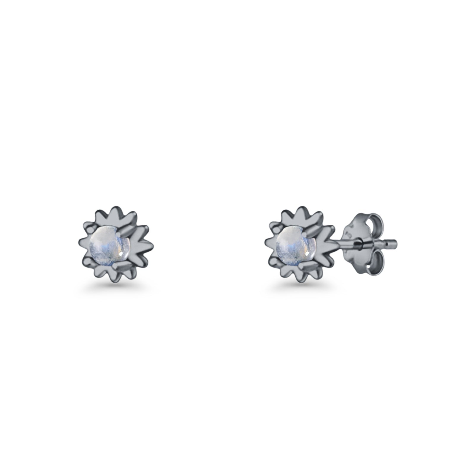Round 3.9mm Lab Created Opal Flower Stud Earring 925 Sterling Silver