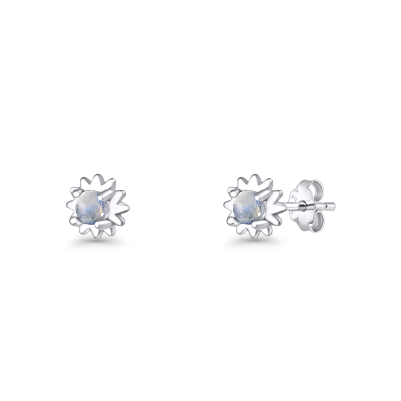 Round 3.9mm Lab Created Opal Flower Stud Earring 925 Sterling Silver