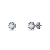 Round 3.9mm Lab Created Opal Flower Stud Earring 925 Sterling Silver
