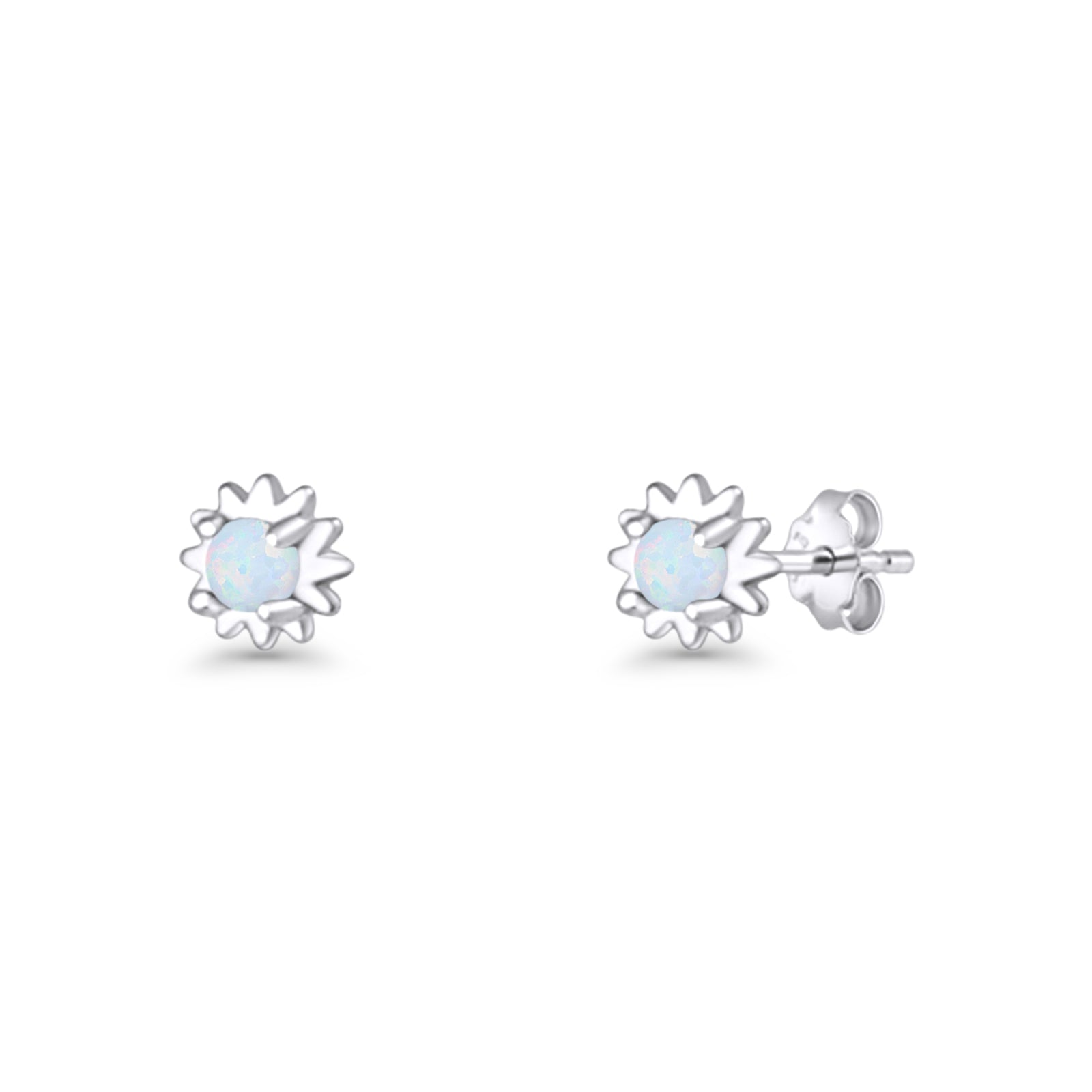 Round 3.9mm Lab Created Opal Flower Stud Earring 925 Sterling Silver