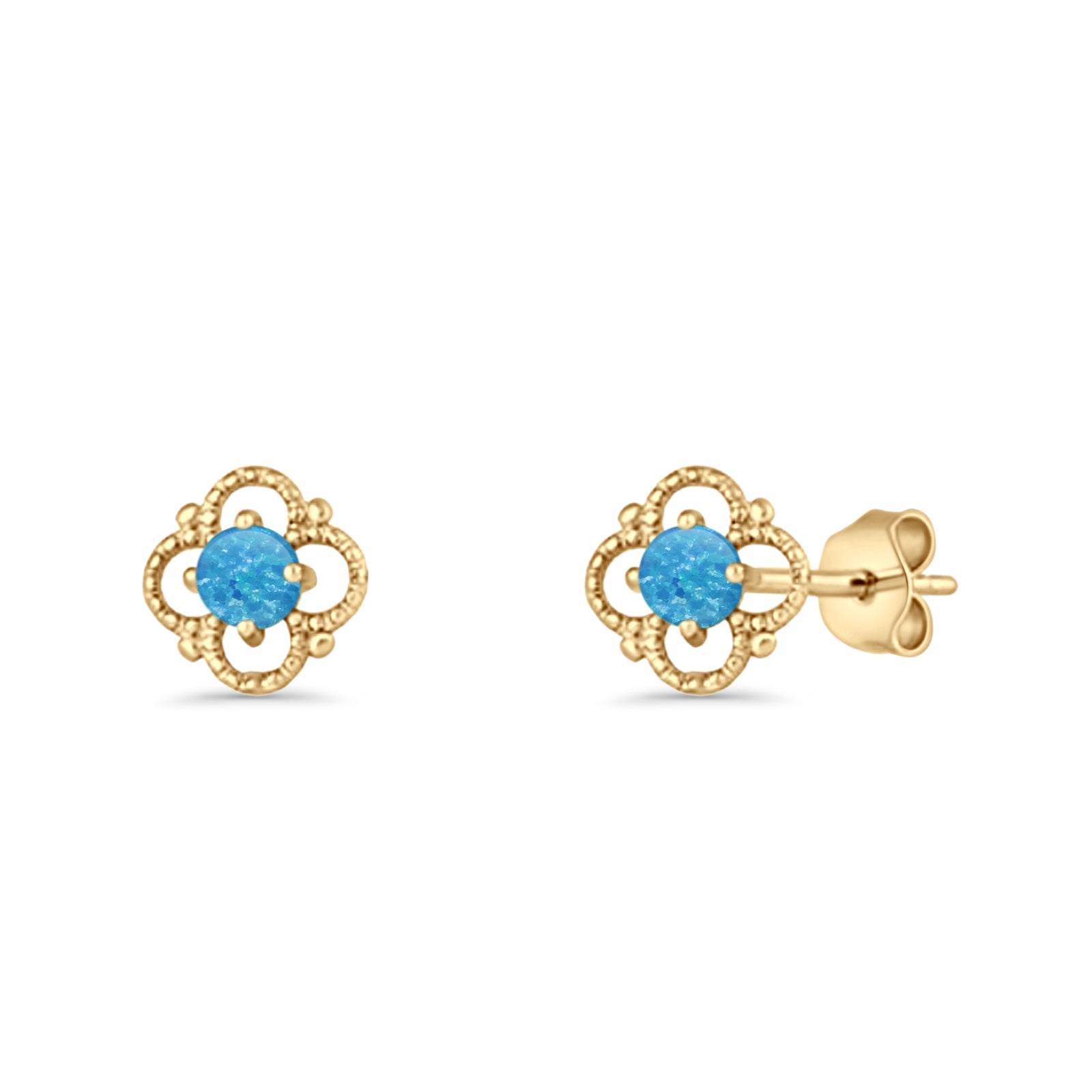 Round 6.5mm Lab Created Opal Four Leaf Clover Stud Earring 925 Sterling Silver