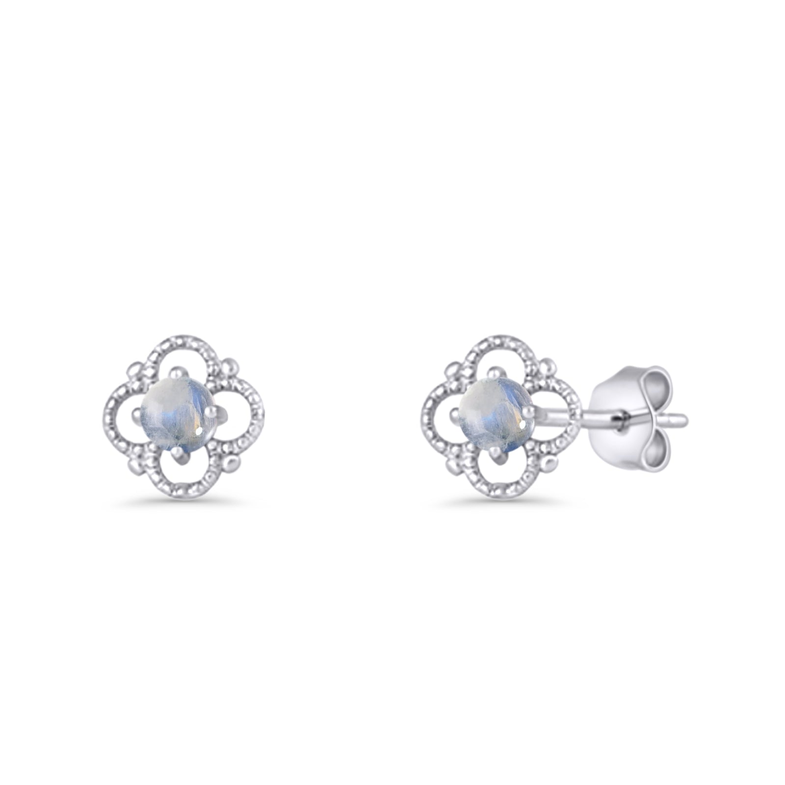 Round 6.5mm Lab Created Opal Four Leaf Clover Stud Earring 925 Sterling Silver