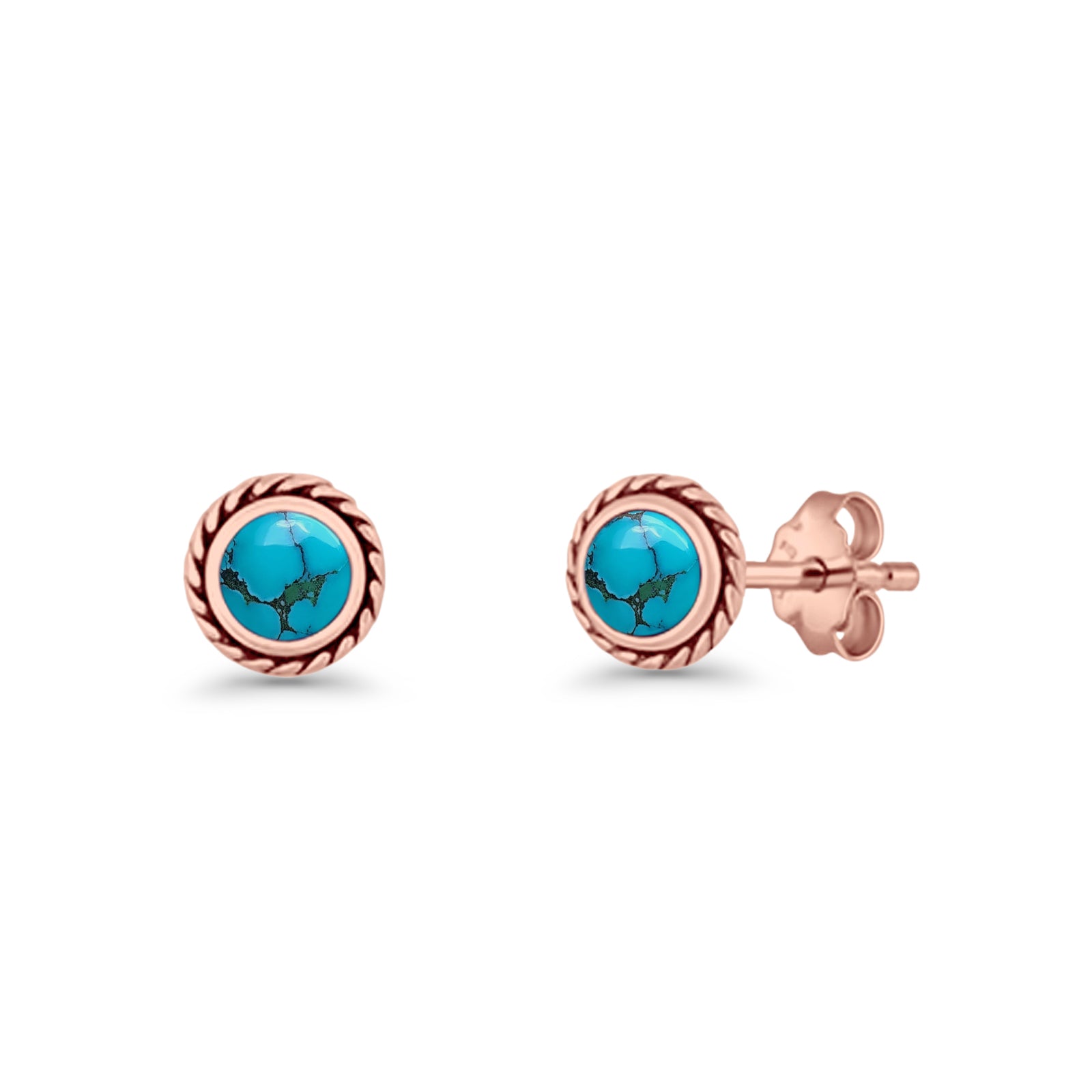 Round Twisted Rope Stud Earring Lab Created Opal 925 Sterling Silver