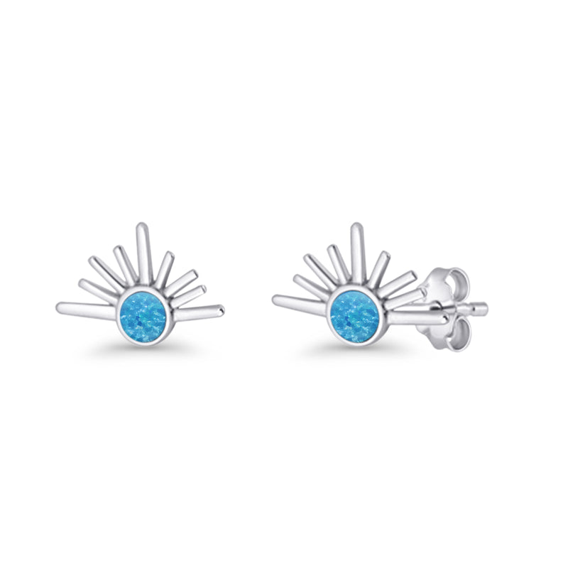 Round 7.5mm Sunset Stud Earring Lab Created Opal 925 Sterling Silver